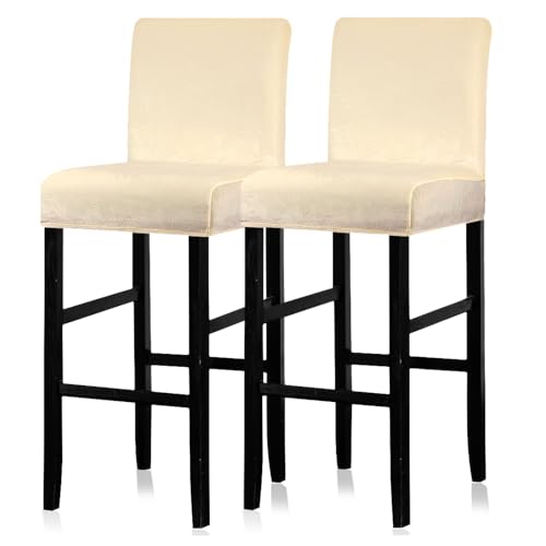Lellen Bar Stool Covers Set of 2 - Velvet Chair Cover,Stretch Bar Stool Seat Covers,Removable Bar Chair Covers with Backs,Counter Height Bar Stool Chair Covers for Kitchen Dining Room Cafe(Cream)