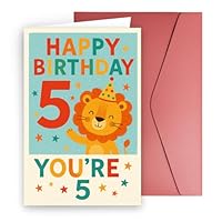 JYfeel Happy 5th Birthday Card for Boys - Cute Lion Greeting for 5 Year Old Boy or Grandson - Grandson Birthday Wish Age 5 - Includes Red Envelope & Gold Seal Sticker US05BC1R