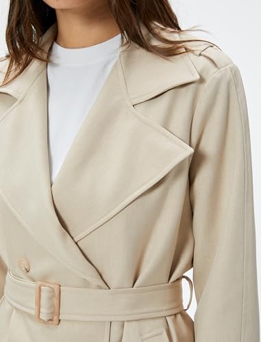 Trençkot Kruvaze Kapama Düğmeli Kemerli Cepli Rüzgarlık Detaylı - Görsel 6