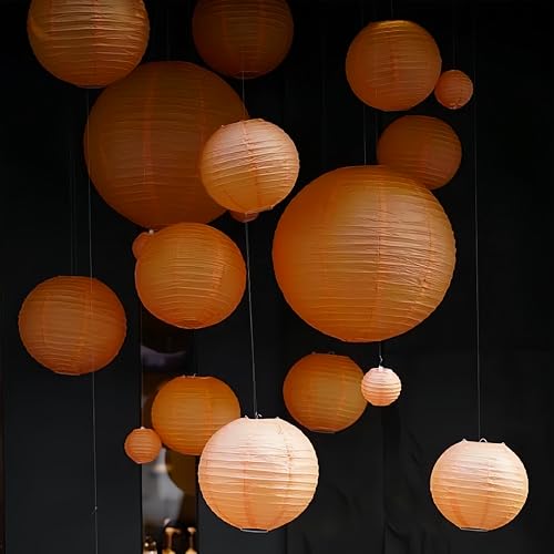 Image of Orange Paper Lanterns Decorative 10pcs Party Hanging Decorations for Halloween Thanksgiving Birthday Baby Shower Graduation Fall Themed Decor Chinese Paper Lanterns DIY Activities