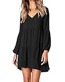 ✿Tiefer V-Ausschnitt mit Langarm Damen Kleid, sexy, modisch.weich und bequem Oversize,schwingend Mini Kleid mit Palast lang Ämel.