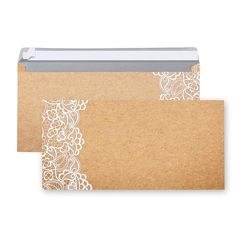 Logbuch-Verlag Embalagem de 100 envelopes de papel kraft DIN A4 de cor castanha em design de renda vintage - envelopes para convites de casamento