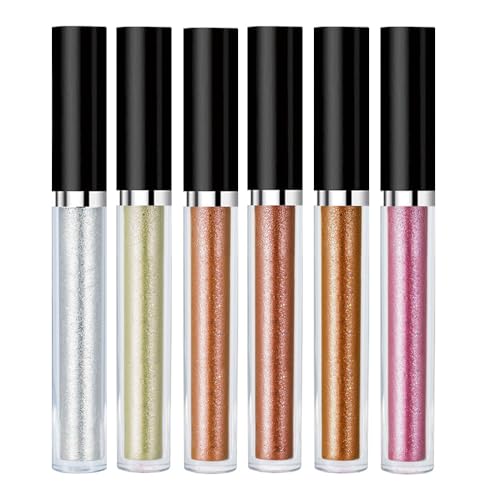 Image of SUAKE Liquid Sparkling Glitter Eyeshadow Stick Pack - High Pigment Shimmer Metallic Eye Shadow, Long-Lasting, White Blue Black Gold Purple Bold Colors,Quicking-Dry (1#-6#, Pack of 6)