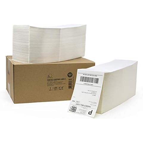Buhbo 4" x 6" Direct Thermal Shipping Label (4000 Fanfold Labels) 2 Stacks of 2000 Labels - Rollo Compatible Cover