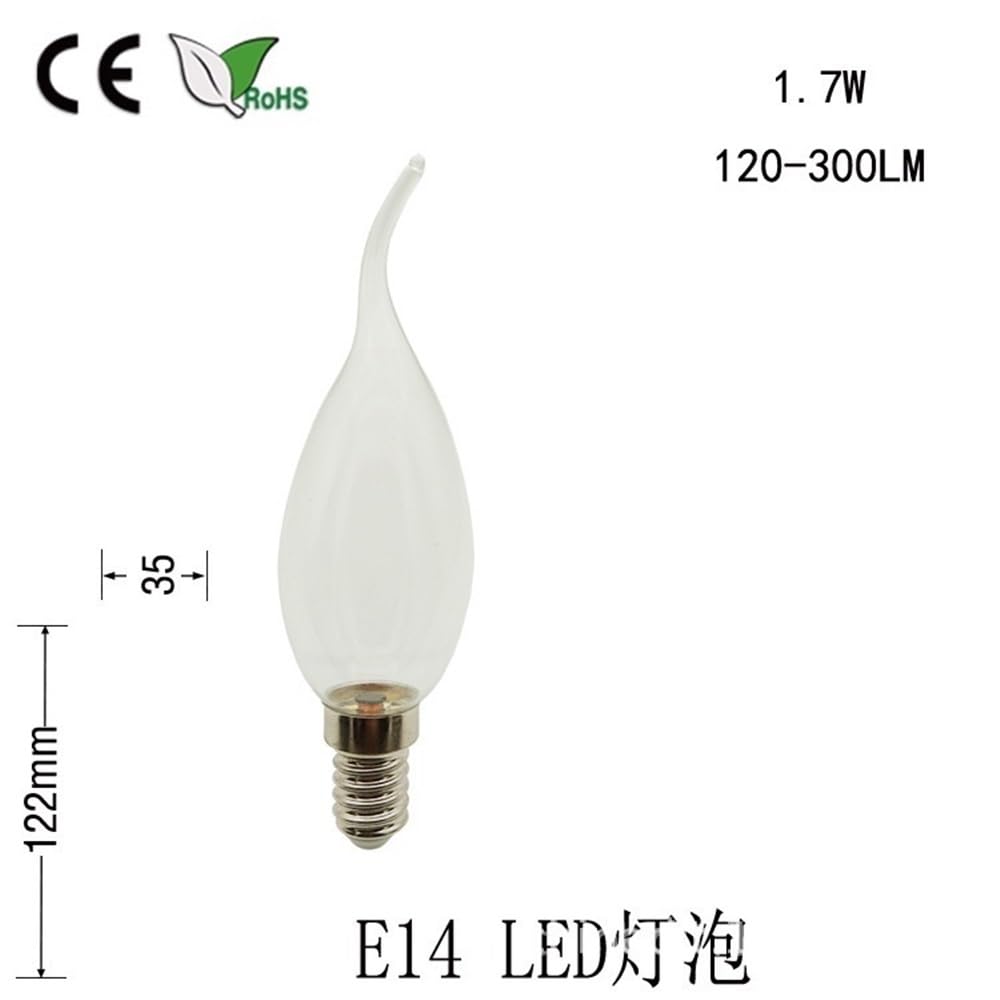 HHF Illuminazione Domestica, Confezione da 50 lampadine LED a Forma di Candela, AC85-265V 2W C35L E14/E12, luci Colorate a Coda Lunga, lampade di Cristallo(Verde,AC85-265V E14)