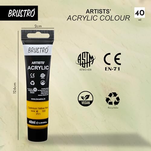 Image of BRUSTRO Artists Acrylic Paint Tube | 40ml, Cad Yellow Hue (Pack of 2)|Non-Toxic, Water based, Inter Mixable, Ideal for Painting, Textured Effects on Canvas, Paper, Fine Art Student and Professionals