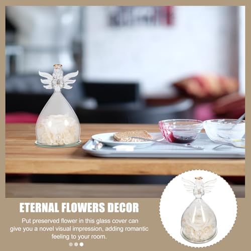 Fleurs éternelles blanches sous cloche et ange, le cadeau de Saint-Valentin idéal - 6