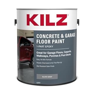 KILZ 1-Part Epoxy Acrylic Concrete & Garage Floor Paint, Slate Gray, Satin, Interior/Exterior Concrete Paint for Basement Floors, Porches, Driveways & Pool Decks, 1 Gallon