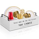 Paper Plate Holders Utensil Caddy for Kitchen Counter,Wood Paper Plate Organizer Utensil Holder Organizer for Plate Cup Fork Spoon Napkin,Silverware Caddy Disposable Dish Holder for Wedding,Parties,BBQ…