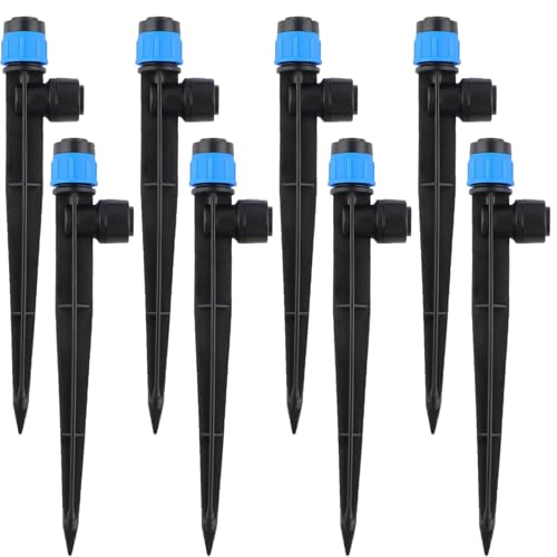 50 Pack Push-to-Fit Irrigation Drippers Emitters 360 Degree Water Flow Adjustable Drip Irrigation Emitters Push to Connect 1/4" Drip Tubing for Flower Garden Lawn Watering System(Blue)