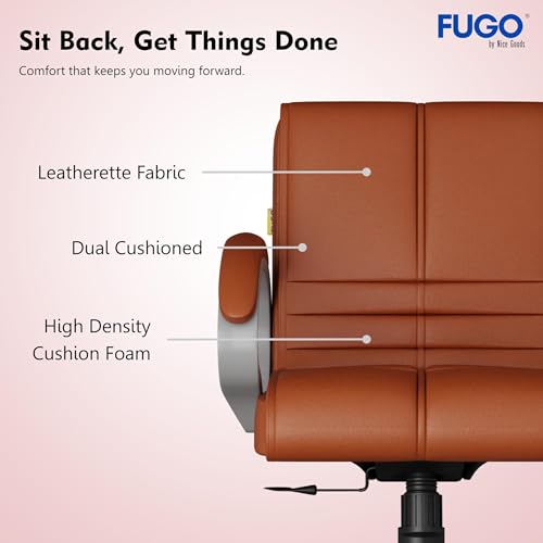 Image of FUGO FG235 with 3 Years Warranty Ergonomic Medium Back Office Chair with Adjustable Height, Cushioned Back&Seat, Tilting Mechanism, Heavy-Duty Metal Base, Perfect for Work, Study and Office (Tan)