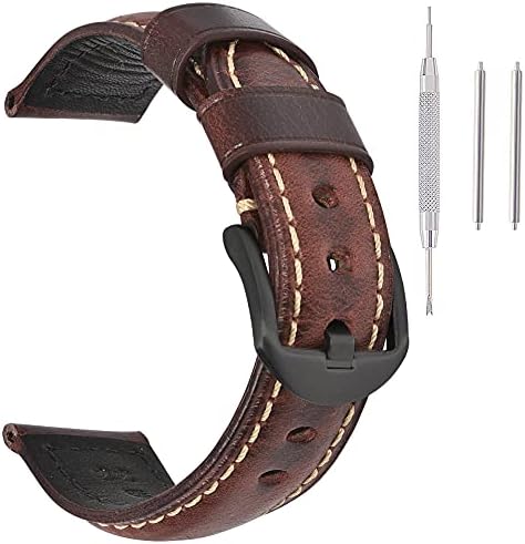 EACHE Vintage Leather Watch Band Watch Strap Oil Wax Genuine Leather Replacement Watchband for Men for Women 22mm Wine Red Black Buckle