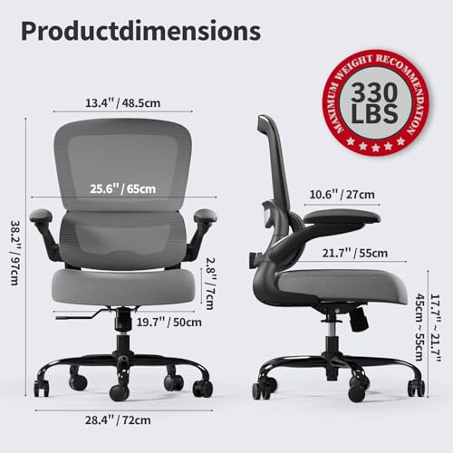 Image of TRALT Office Chair - Ergonomic Desk Chair with Adjustable Lumbar Support, Mesh Computer Chair, Executive Chair for Home Office Comfortable Lumbar Support (1, Fog Gray)