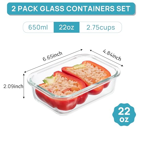 Image of Vtopmart 2Pack 22oz Glass Storage Containers with Lids