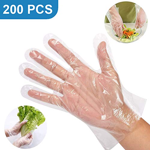 Preisvergleich Produktbild 200 Stück Einmalhandschuhe PE Klar Einweg Handschuhe Reinigungshandschuhe für Haus Küche Restaurant Kochen Industrial Reinigung Hausarbeit Handschuhe