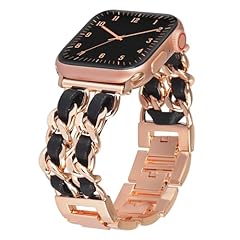 Rose Gold Link with Black Leather