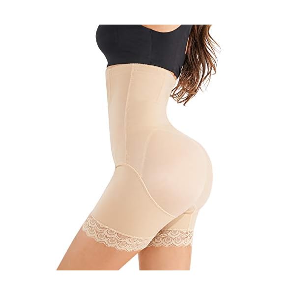 Nebility Waist Trainer for Women High Waist Tummy Control Panty Lace Butt Lifter Shapewear Slim Body Shaper Shorts (Medium, Beige)
