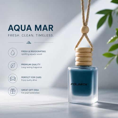 Image of Aqua Mar Car Hanging Perfume | Long Lasting Car Air Freshener | Wooden Cap Glass Bottle | Fresh Ocean Fragrance | Leak Resistant | Up to 30 Days | 8ml