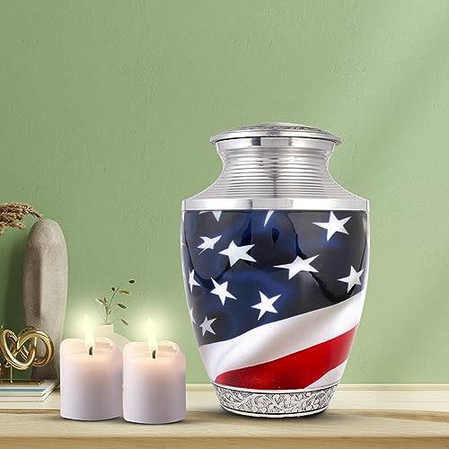 Image of Alpha Living Home Memorial Cremation Urn for Adult Ashes - Large Handcrafted Funeral Urn, Secure Lid Burial Keepsake Memorial Urn for Men & Women, Red Silver