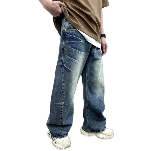 Men's Hip Hop Loose Fit Denim Pants Textured Vintage Wide Leg Washed Y2K Jeans