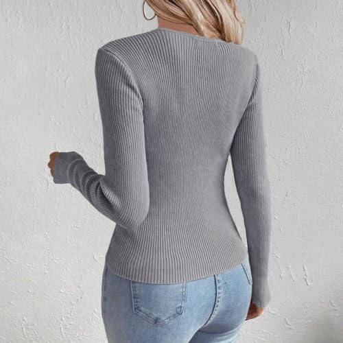 MESSIYO Long Sleeve Shirts for Women Scalloped Sweatshirt Grey - image 4