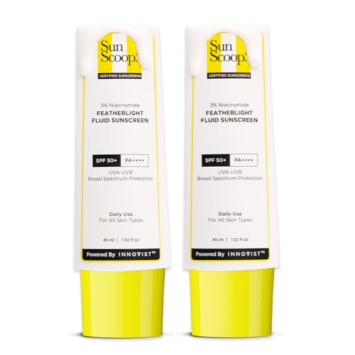 Image of SunScoop 3% Niacinamide Fluid Sunscreen SPF 50+ PA++++ Broad Spectrum| In-Vivo Tested| Lightweight & Non greasy| Prevents Tanning| No White Cast| Non-Comedogenic| For All Skin Types (45ml-Pack of 2)