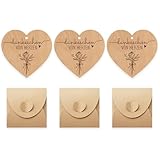 Dankeschön Geschenke Klein Holz Herz Karte Set 3 Stück Mit Umschlag, Dankeschön Geschenke Personalisiert Gravur Herz Anhänger Mini Karte Für Kollegen Lehrer Freunde Hochzeit Geburtstag Abschied