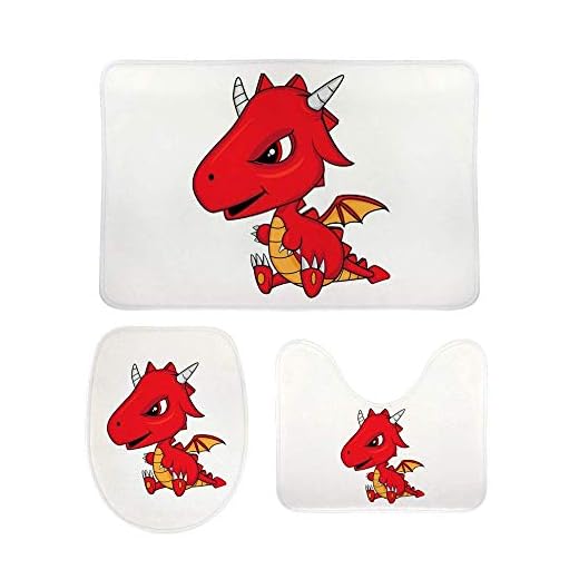 3-delad halkfri badmatta Badmatta set 3 stycken brand-andning drake röda ögon ultra mjuk korall fleece absorberande icke slip toalett sits täcke fodrad svamp Skydd mot toalettstol Cover