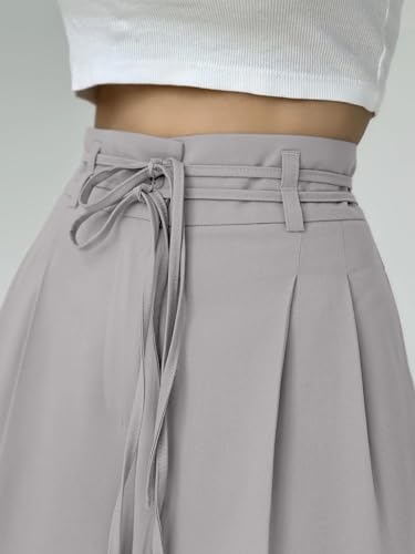 Image of Aahwan OffWhite Solid High Fabric Belt Waist Straight Korean Loose Pleated Wide Leg Trouser for Women's & Girl's