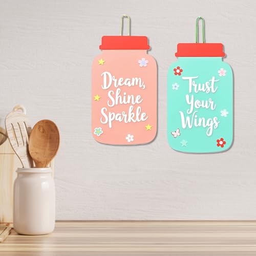 Image of GiftOday Dream Shine Sparkle Wall Hanging | Multicolor Wooden Art | Size 7.5 x 12 Inch | Decorative Masterpiece for Living Room, Kitchen Decor, Bedroom | Home Decor and Gift Idea | Set of 2