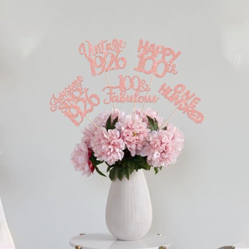 Image of 15 PCS 100th Birthday Centerpiece Sticks Happy 100th Vintage 1926 Table Flower Centerpieces Sticks Cheers to 100 Fabulous Floral Decorations 100th Birthday Party Centerpieces Supplies Rose Gold