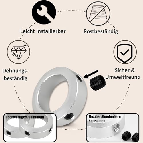 4 Stück Stellringe 20mm, Wellensicherungen, Edelstahl Stellringe mit Innsechskant, Begrenzungsring für Wellenverbindungen Sackkarren Reifen Bollerwagen Achsen(Silber)