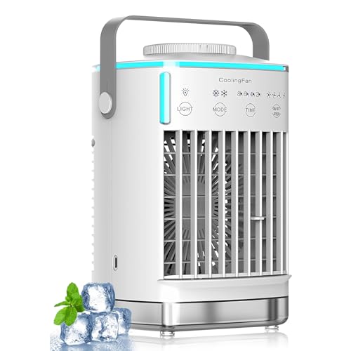 Immagine prodotto: Mesen Climatizzatore mobile, 3 in 1 con raffreddamento ad acqua, 700 ml, senza tubo di scarico, condizionatore d'aria portatile con 4 modalità e 7 tipi di luci colorate per scrivania, casa