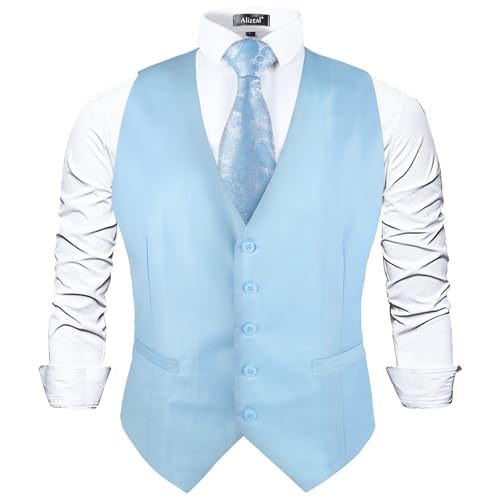 Image of Alizeal Mens Classic Solid Suit Vest Regular Fit Tuxedo Waistcoat