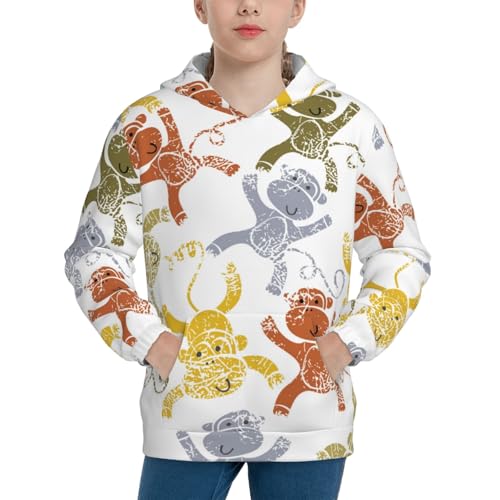 Cartoon Monkey Kid Hoodies Boys Sweatshirts Girls Pullover with Pocket