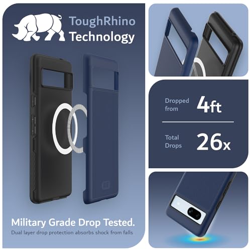 Image of TUDIA MergeGrip Designed for Google Pixel 7a Back Cover 2023, [MagSafe Compatible] Military Grade Slim Dual Layer Raised Edge Non-Slip Magnetic [Built-in Magnet] Phone Back Cover - Indigo Blue