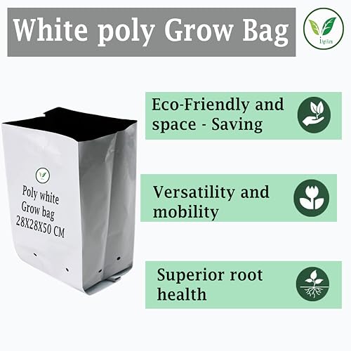Image of IAgriFarm UV Treated Poly Grow Bags, 28 * 28 * 50cms, Pack of 50, White & Black, for Home Gardening