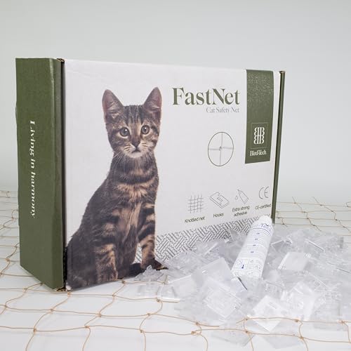 Red de Balcón para Gatos y Pájaros Color Piedra + 50 Fijaciones + 1 Tubo de Silicona 80 ml