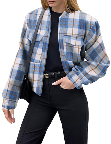 Amazon.com: Zeagoo Jackets for Women Cropped Flannel Plaid