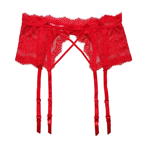 TVRtyle Black Women's Lace Eyelash Metal Clips Sexy Garter Belts for Stockings S515 (Red, Medium)