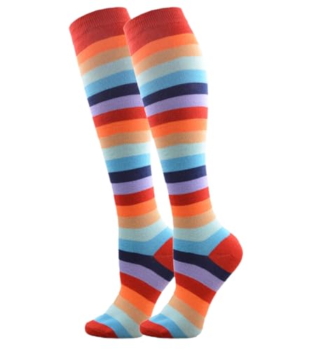 Image of Striped Knee High Socks for Women Outdoor Sport Athletic Stripe Casual Tube Socks