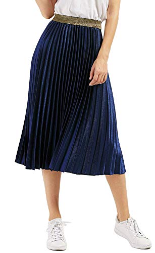 CHARTOU Womens Elastic-Waist Accordion Pleated Metallic Long Party