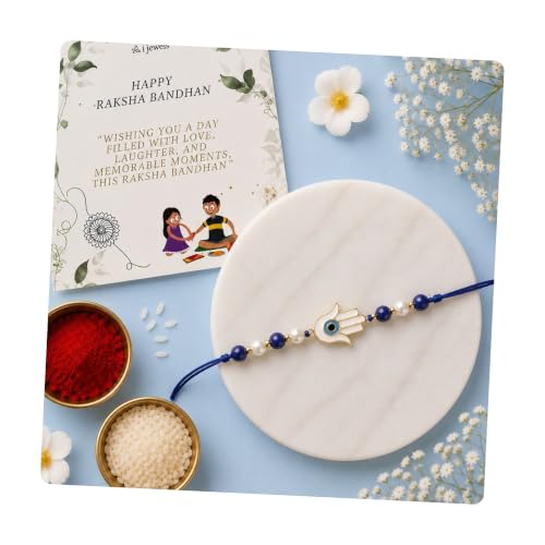 Image of I Jewels Evil Eye Rakhi With Roli Chawal & Rakshabandhan Card For Bhaiya /Brother /Bro /Men