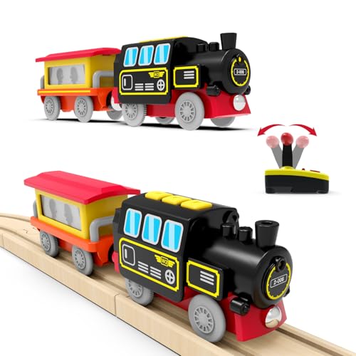 Battery Operated Locomotive Train Toy for Wood Tracks, Remote Control Vehicles for Boy Toddlers,Compatible with Thomas, Brio, Chuggington