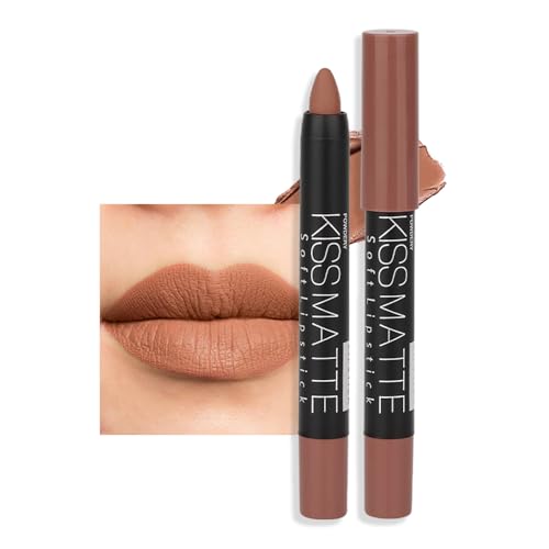 evpct 1Pcs Light Nude Brown Matte Lipstick and Lip Crayon Liner Pencil Set for Women Lip Stain Long Lasting Waterproof labiales mate magicos 24 horas originales pintalabios permanente 24 horas 17