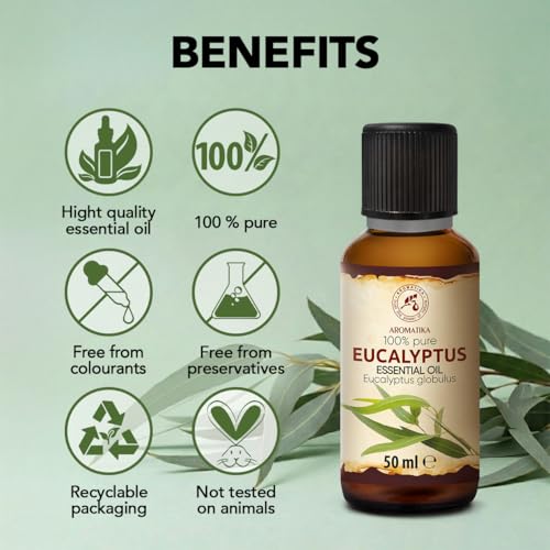Eucalyptus Essential Oil 1.7 Fl Oz - Eucalyptus Globulus - 100% Pure Eucalyptus EO for Freshen Rooms - Home Fragrances - Aromatherapy - Diffuser - Aroma Lamps - Making Candles - Scented Oils