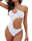 Blooming Jelly Women's One Shoulder Swimsuits Sexy One Piece Bathing Suit White Monokini Swimsuit Cut Out One Piece Swimwear (Large, White)