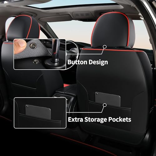 Image of FLORICH Front Seat Covers, Luxury Car Seat Cover with Waterproof Leather, Automotive Vehicle Seat Covers for Cars Trucks Vans SUVs Sedans (2 Packs, Black&Red Line)
