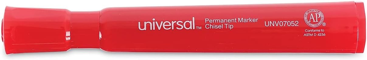 Universal Permanent Markers, Chisel Tip, Red, Dozen (UNV07052)