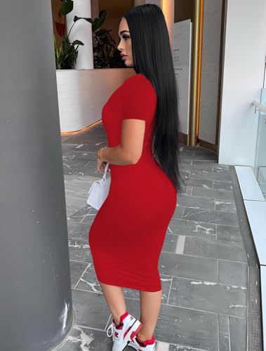 Image of Mrskoala Women's Casual Basic Pencil Dress Bodycon Summer Sexy Club Midi Dresses
